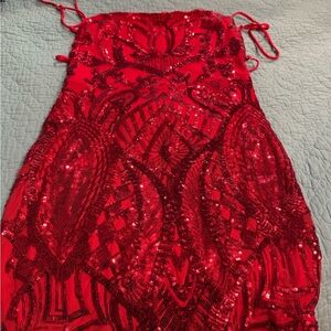 Lucy in the Sky Red Sequin Backless Dress